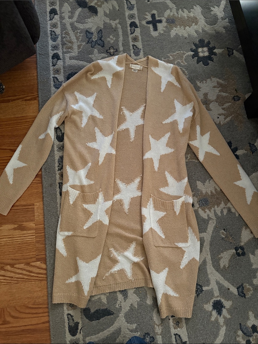 Altar'd State Beige and White Star Open-Front Cardigan